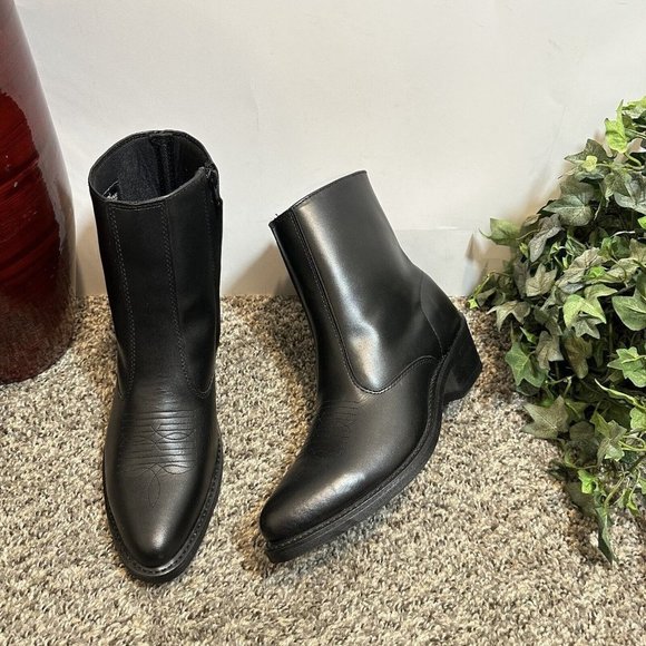 Laredo Long Haul Mens Black Leather Zip Short Western Dress Boot